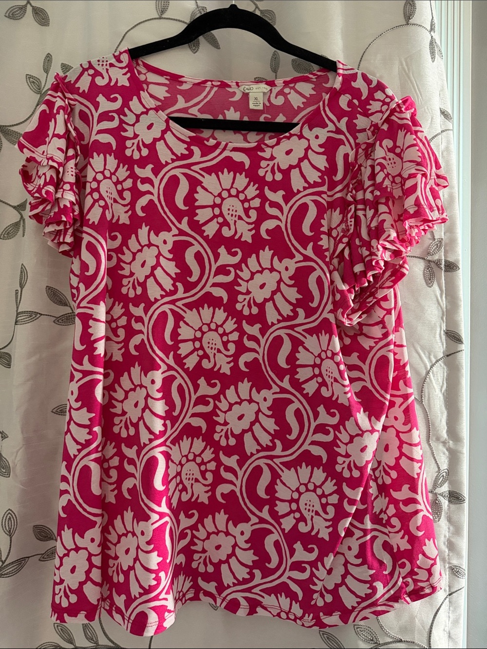 Cato Pink Floral Ruffle Sleeve Women’s Top